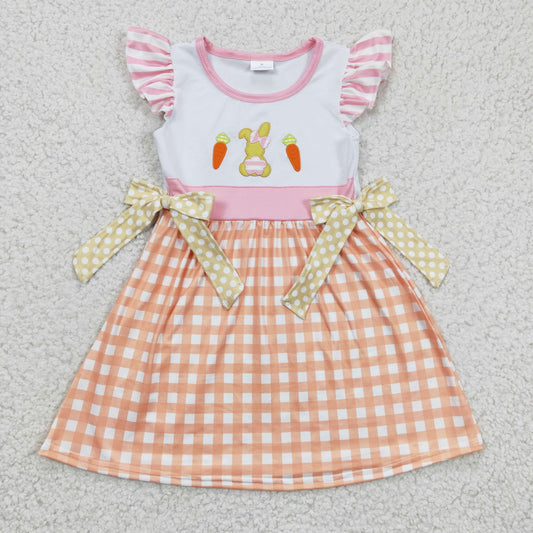 Girls short sleeve Easter rabbit plaid dress,GSD0163