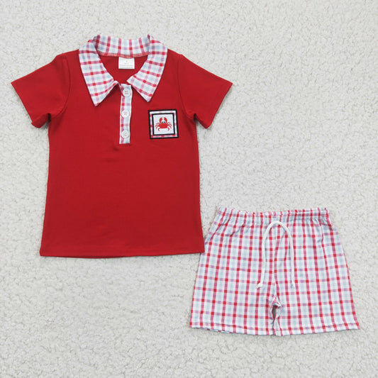 boy red crab summer short sleeve outfit, BSSO0106