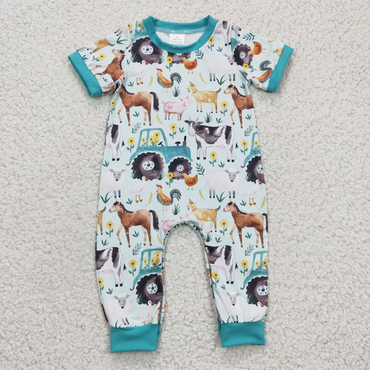 boy sleeveless farm cow romper SR0130