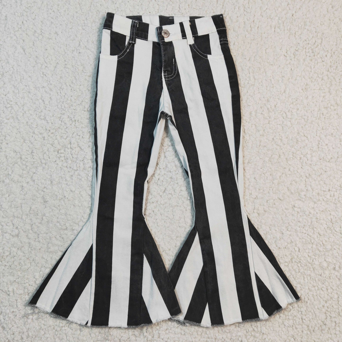 baby girls black stripes denim pants,P0046