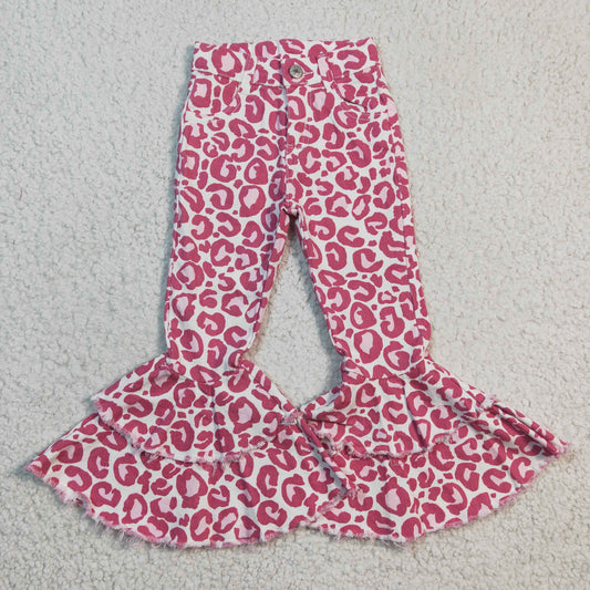 baby girls leopard ruffle denim pants,P0044