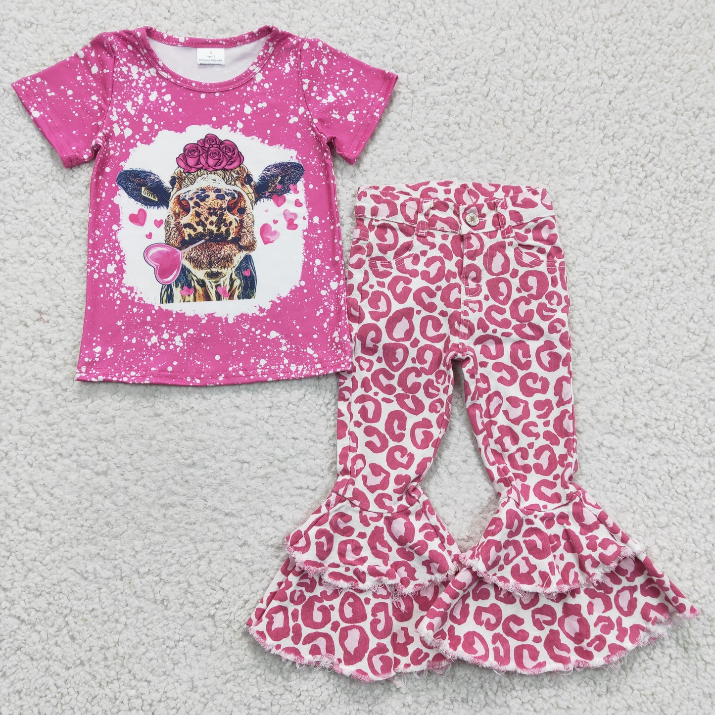 girls short sleeve heifer top denim pants Valentines day outfit GSPO0482
