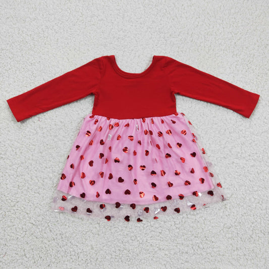 kids girls long sleeve Valentines tulle dress,GLD0171