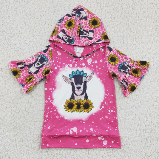 baby girls short sleeve sunflower cow hoodie top , GT0096