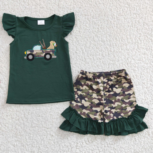 girls short sleeve camo print hunting short set, GSSO0145