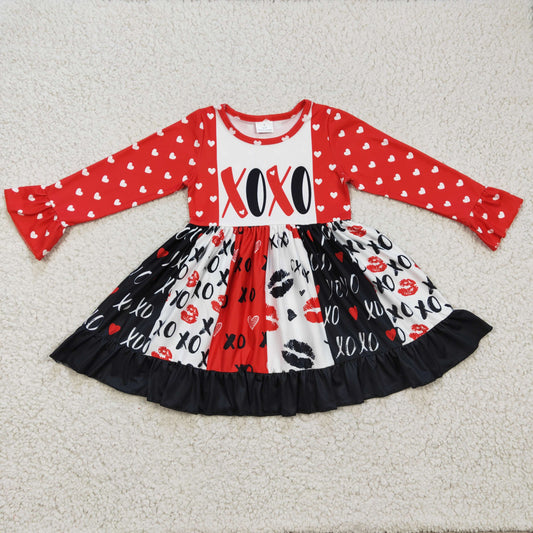 Baby girls long sleeve Valentines day twirl dress,GLD0174