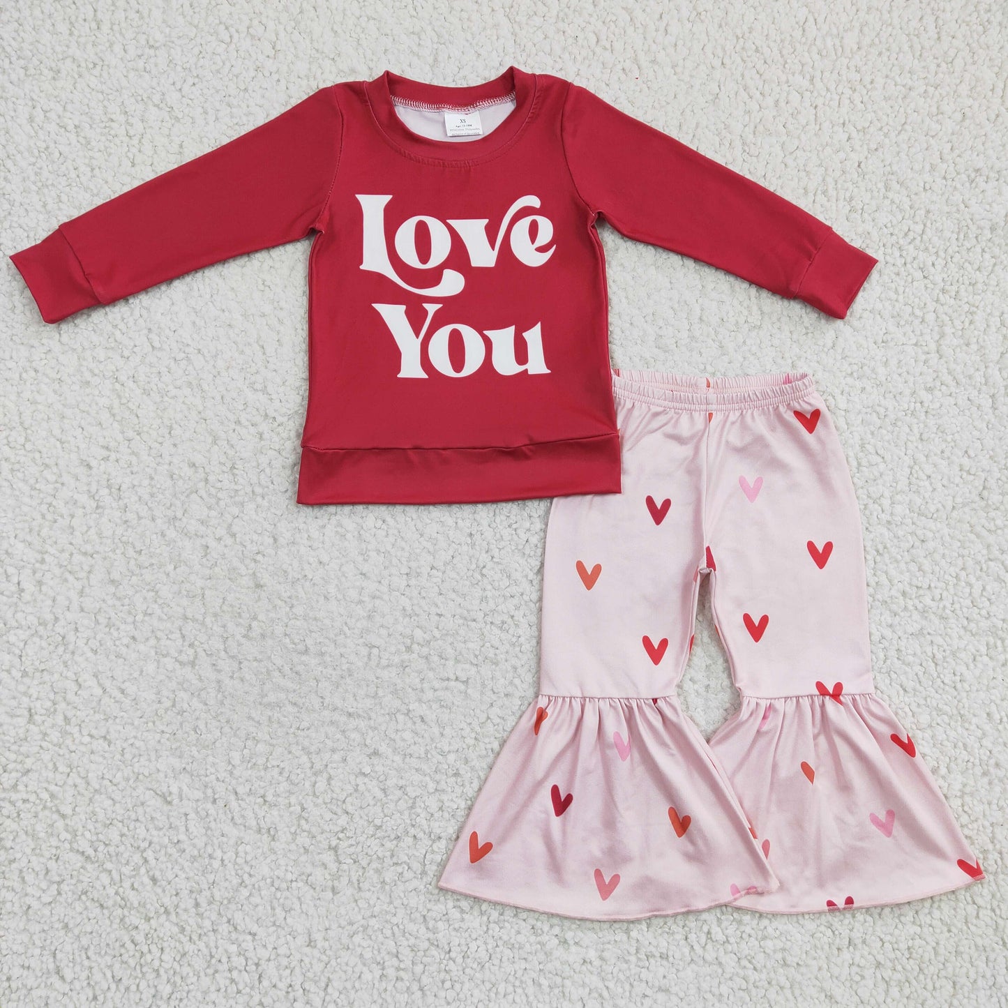 Love you girls Valentines day bell pants outfit, GLP0397