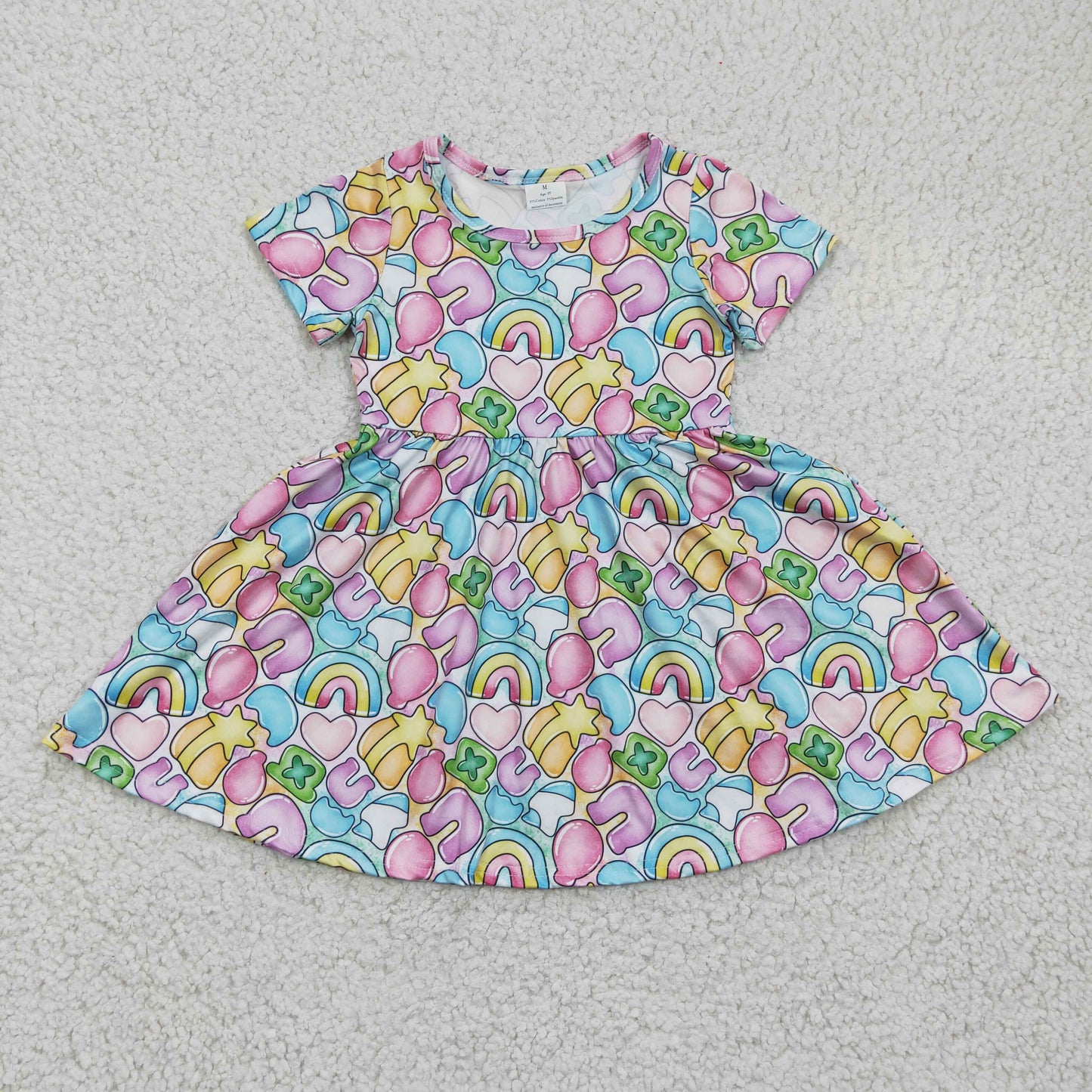 girls short sleeve charm print dress,GSD0171