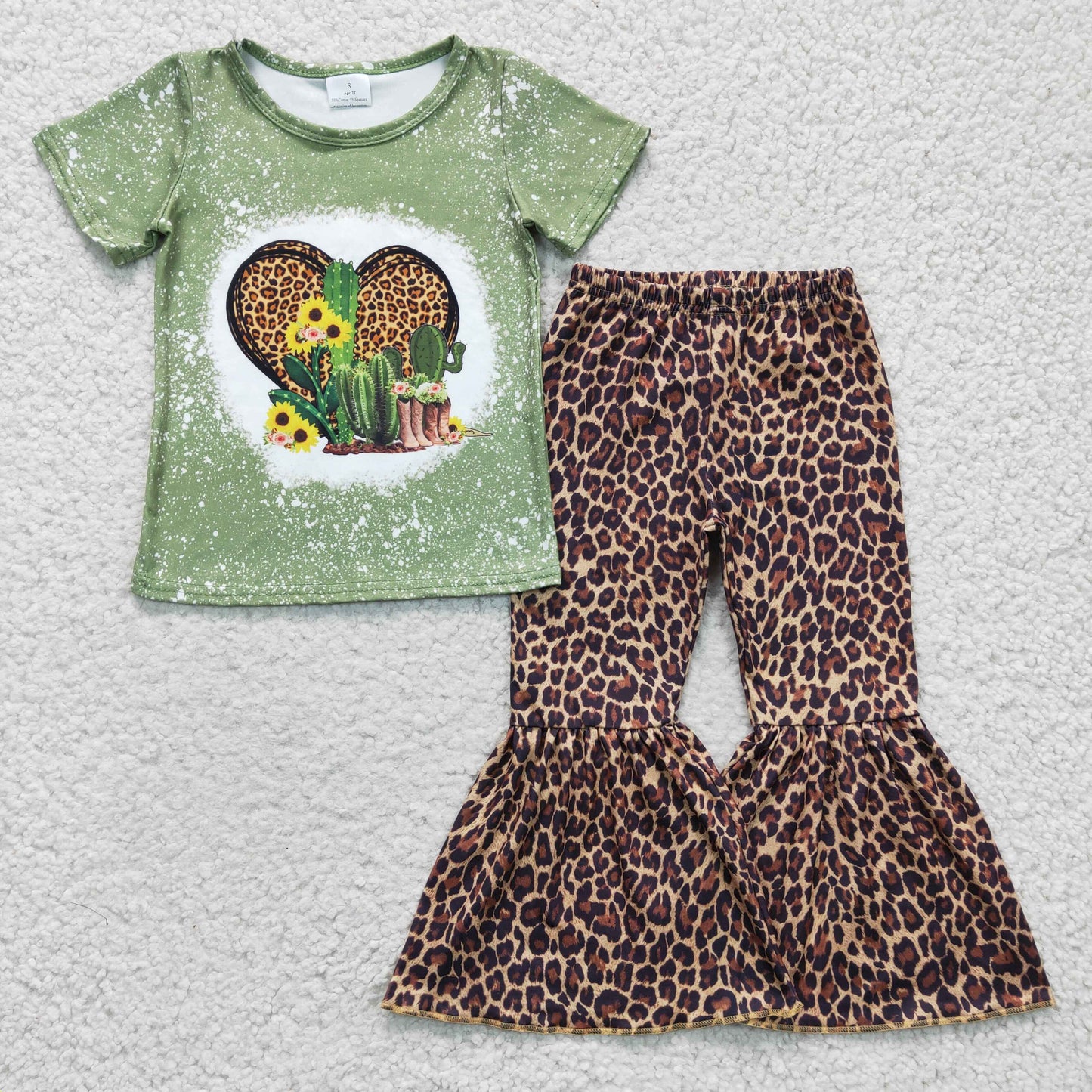 toddle girls leopard cactus print summer boutique outfit ,wholesale kids clothing, GSPO0323,