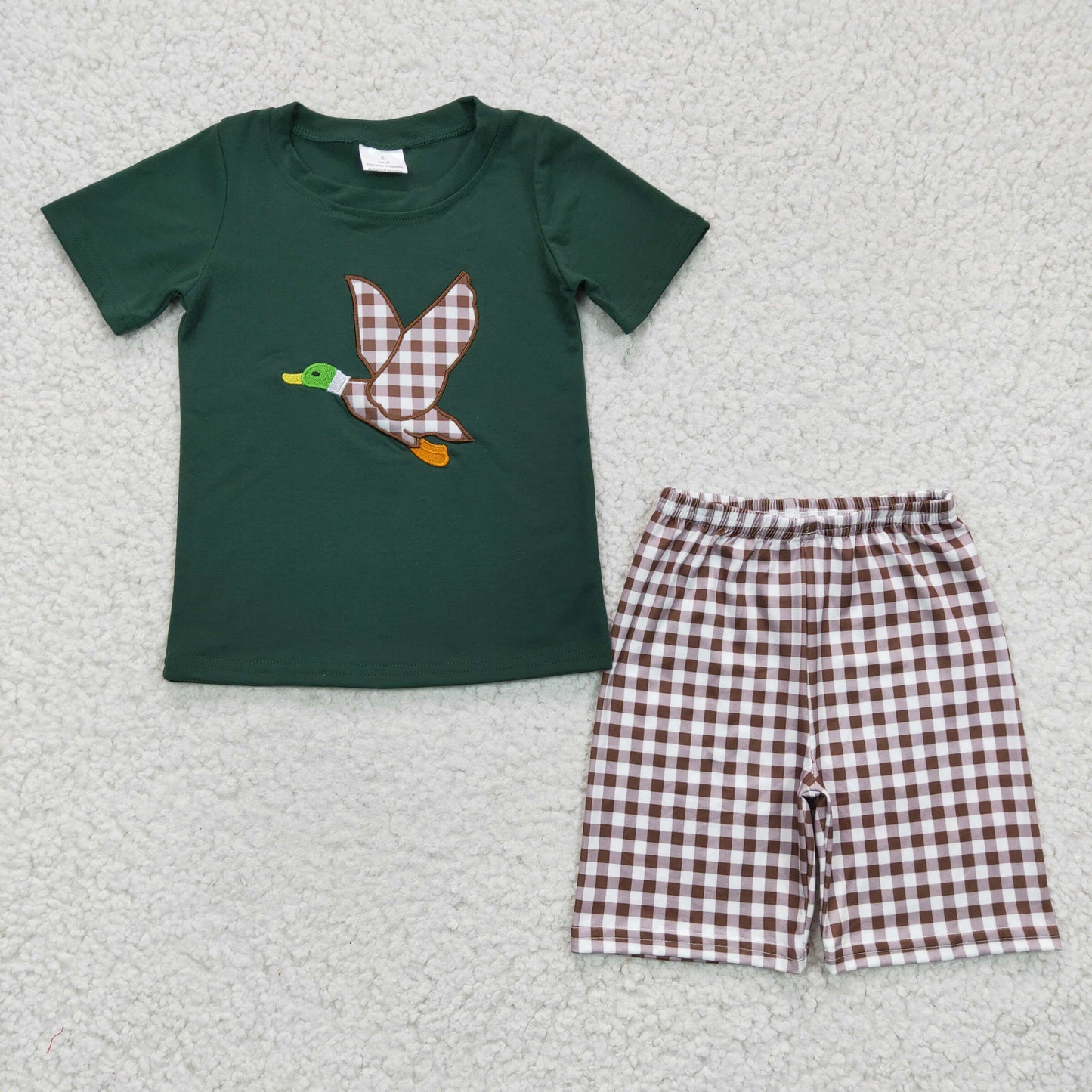 boy embroidery mallard summer short set,  BSSO0117