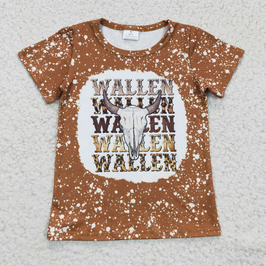 girls short sleeve bleach brown cow top, GT0115