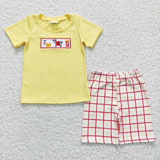 Boy short sleeve embroidery farm cow summer outfit, BSSO112