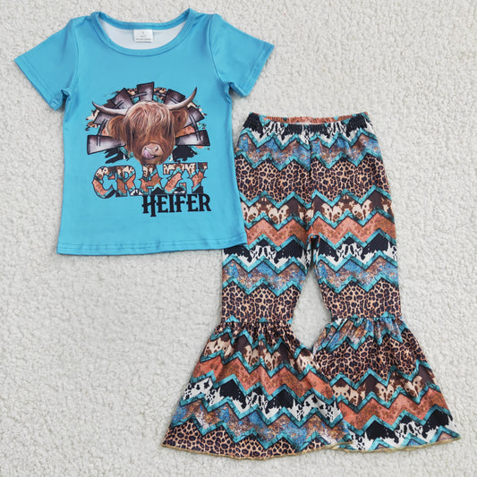 Crazy heifer print bell pants outfit,  GSPO0372