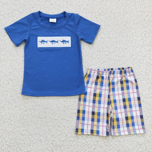 boy embroidery fish summer short set,  BSSO0125