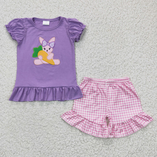 Toddle girls short sleeve embroidery bunny Easter outfit.GSSO0126
