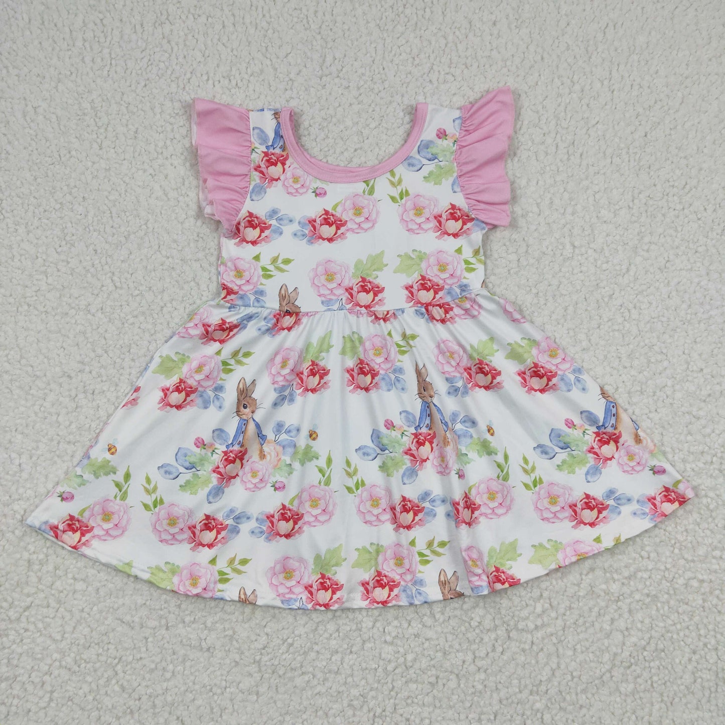 girls flower rabbit print Easter dress, GSD0223, Dec 8th