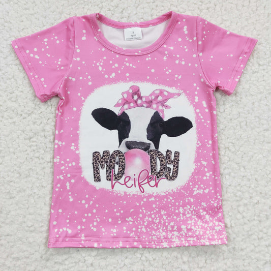 baby girl short sleeve moody cow print short sleeve top, GT0128