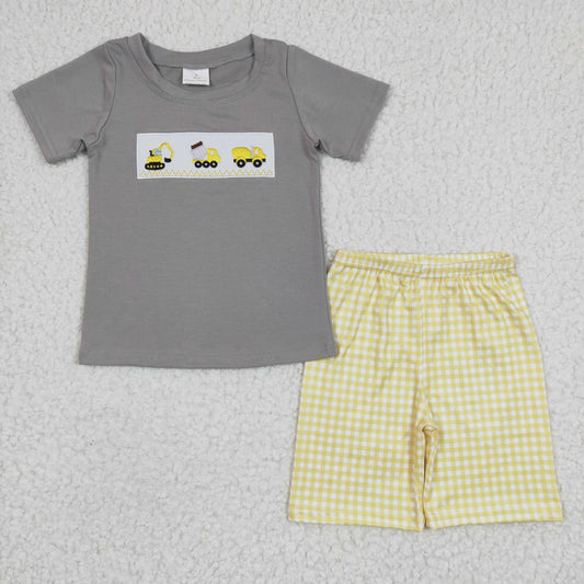 boy embroidery shop truck  short set,  BSSO0124