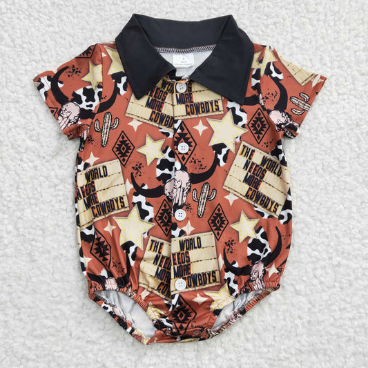 Boy western button shirt romper,SR0193