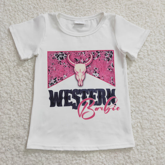 toddle girls kids short sleeve western cow top, GT0134