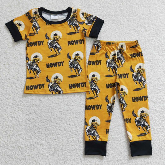 howdy print boy  short sleeve outfit, BSPO0053