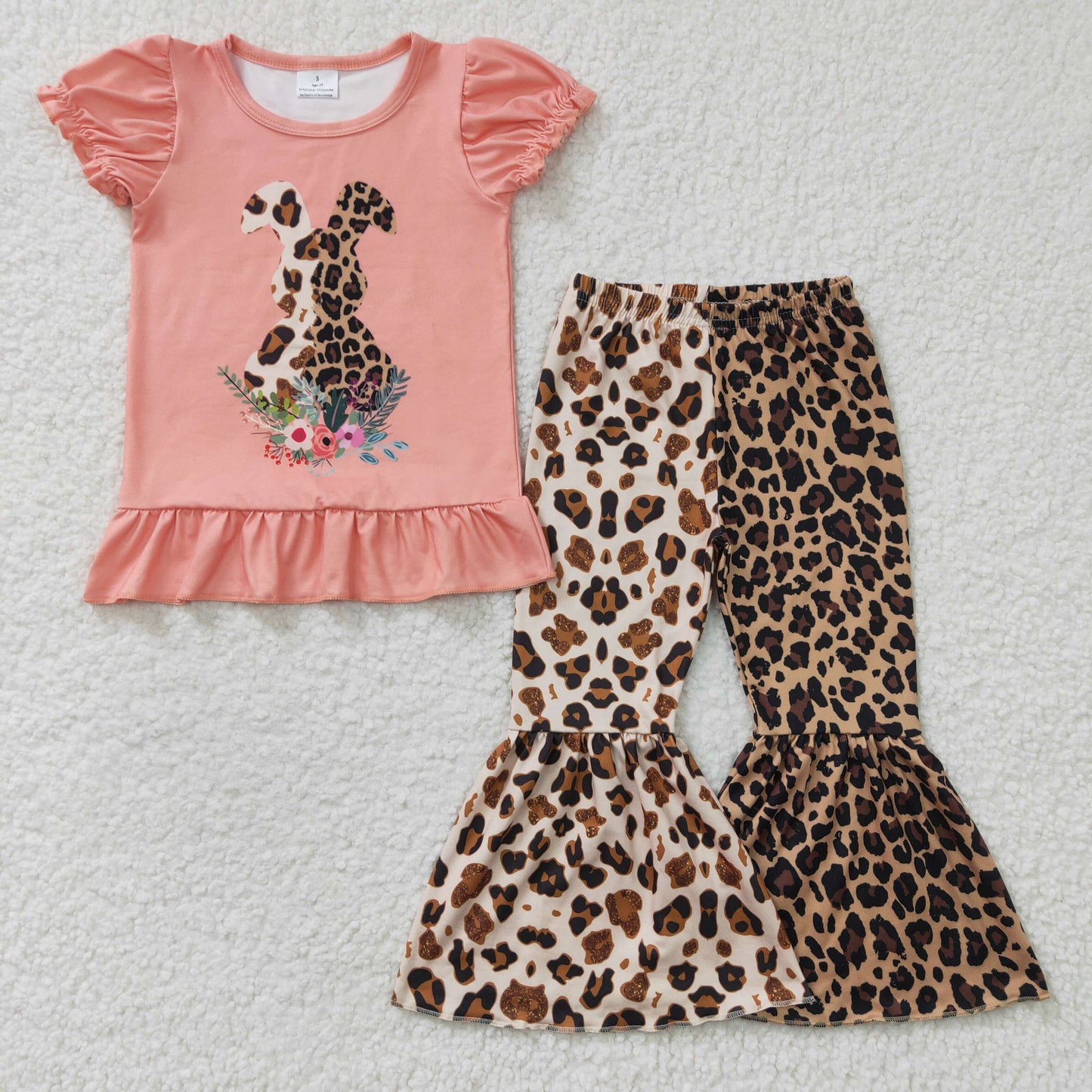 baby girls Leopard rabbit Easter top bell pants set