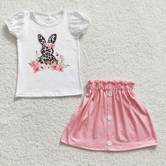 girls short sleeve Easter print top pink skirt outfit, GSD0228