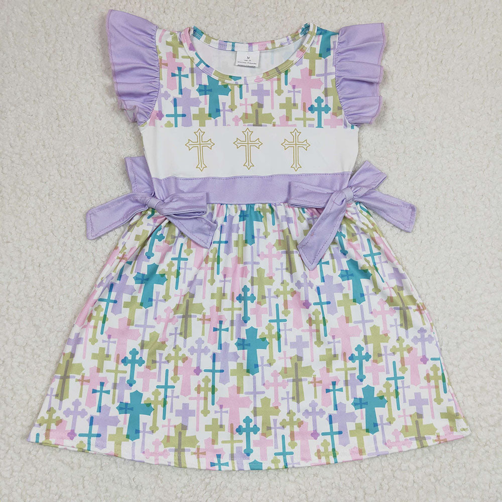 girls cross print Easter dress, GSD0190