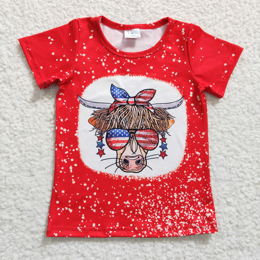 baby girls short sleeve July 4th heifer print top , GT0114.