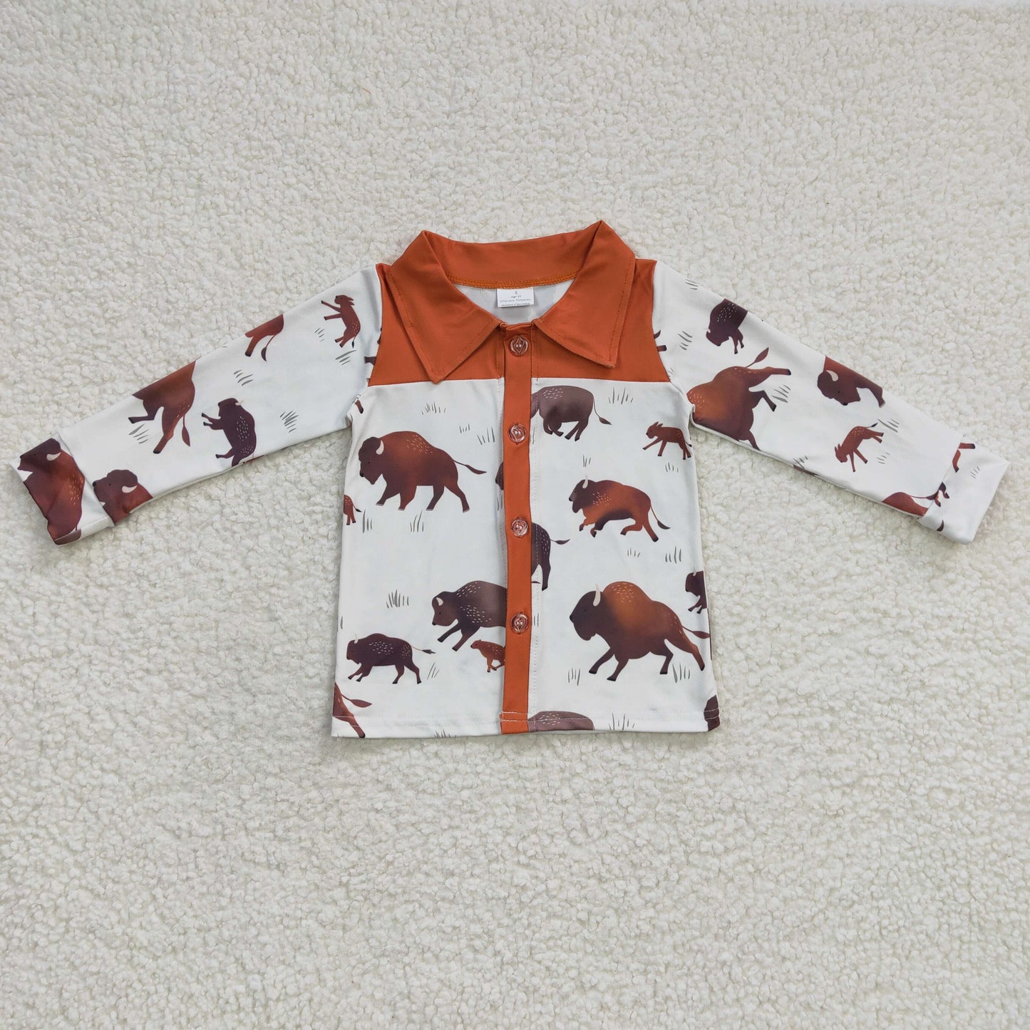 Boy long sleeve farm cow print button up shirt, ,BT0200