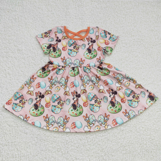 girls rabbit print Easter cartoon dress, GSD0222