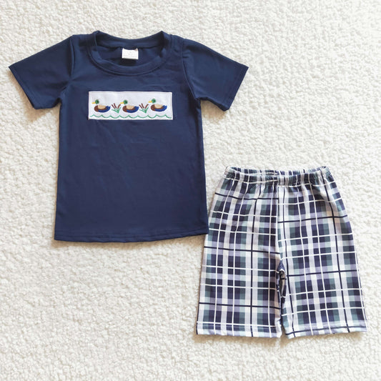 boy embrodiery mallard summer short outfit,  BSSO0128