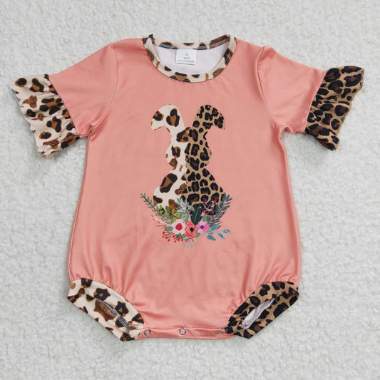 girls short sleeve leopard rabbit short sleeve romper