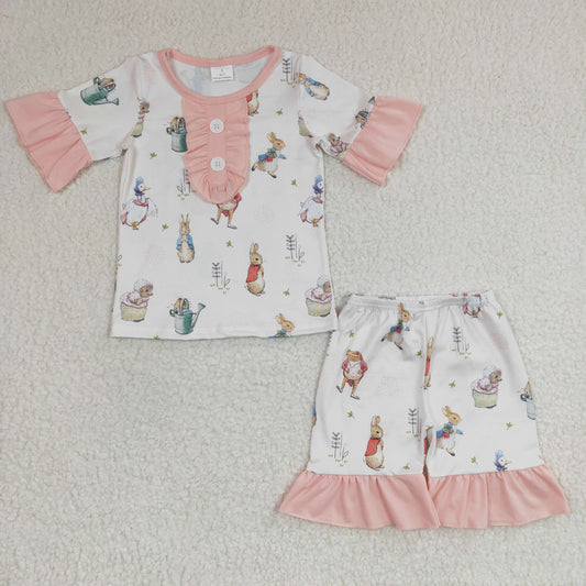 girls Easter short sleeve bunny pajama set, GSSO0155