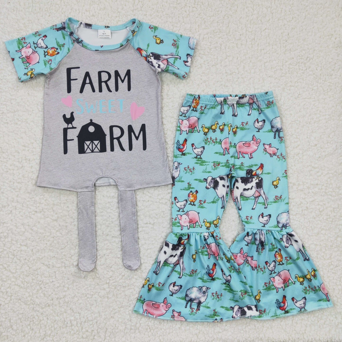 Promotion Baby girls Farm letter print bell bottom outfit