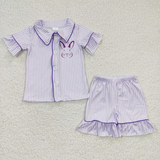 baby girls lavender stripes Easter short sleeve pajama set,  GSSO0144