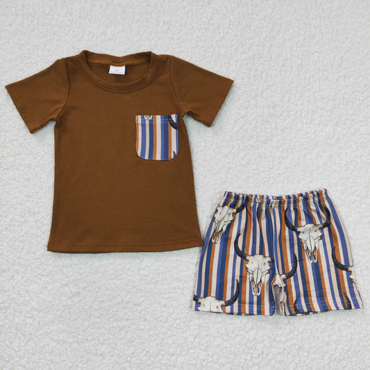 baby boy brown top cow shorts summer short outfit ,BSSO0149