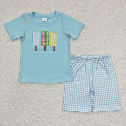 boy embroidery popsicle short set,  BSSO0129