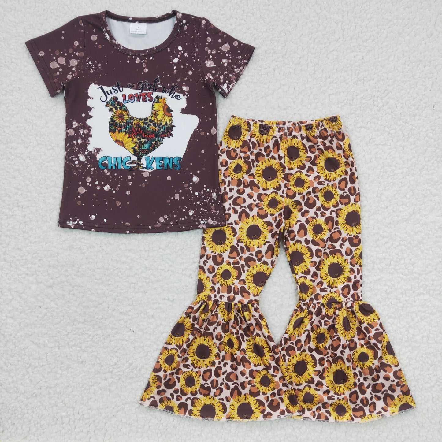 girls sunflower Chicken print bell pants outfit,  GSPO0370