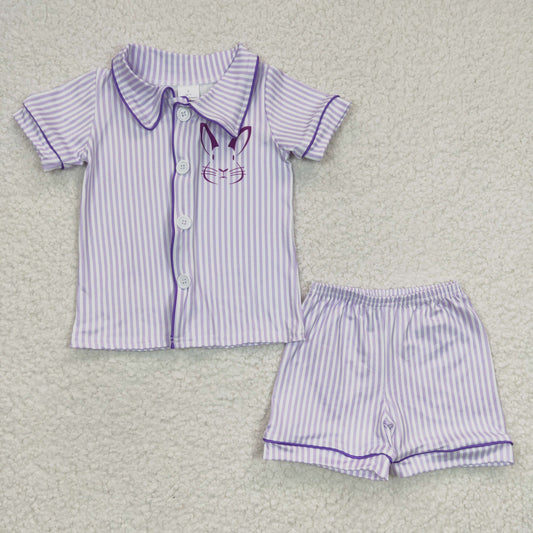 boy lavender stripes Easter short sleeve pajama set, BSSO0105
