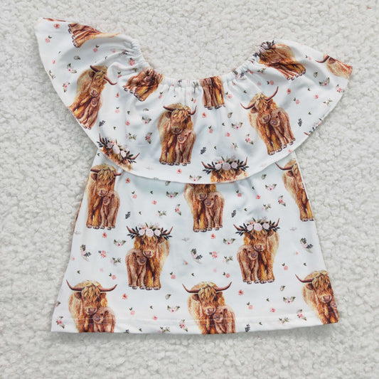 Toddle girls kids short sleeve highland cow top