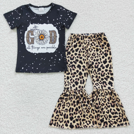 baby girls flower top cheetah bell pants outfit GSPO0478