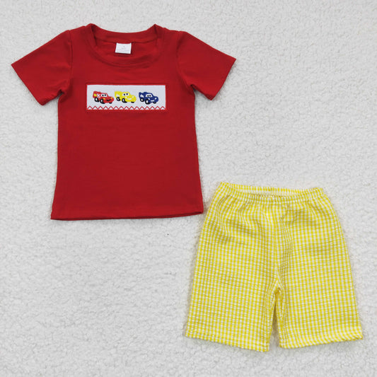 boy embroidery car summer short set,  BSSO0133