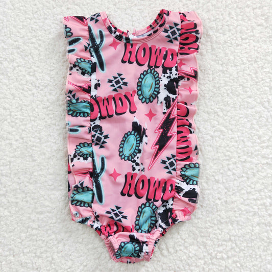 Baby girls howdy letter print  bathing suit, S0036