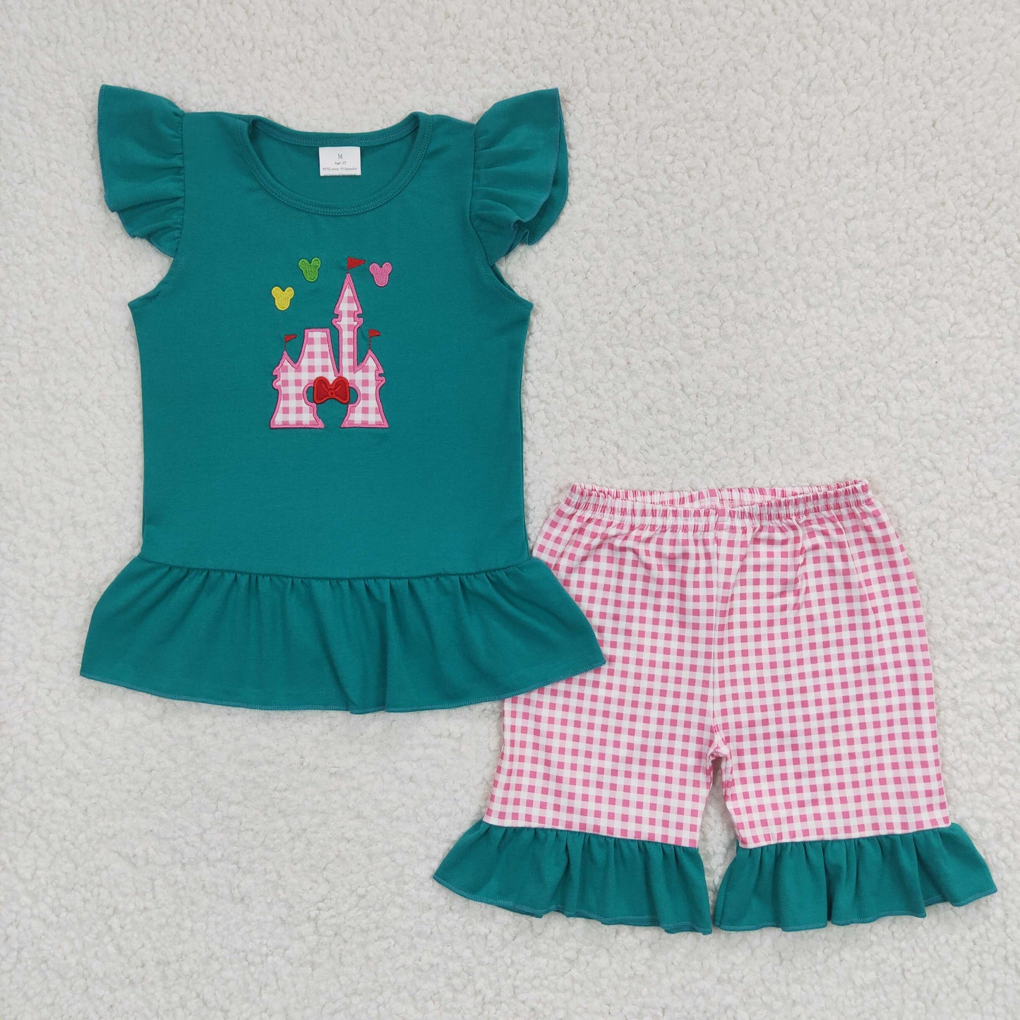 baby girls short sleeve castle outfit, GSSO0151