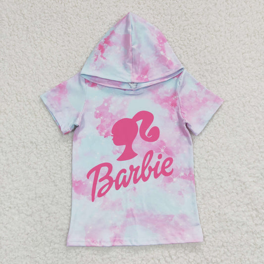 kids short sleeve letter pink doll hoodie  top GT0153