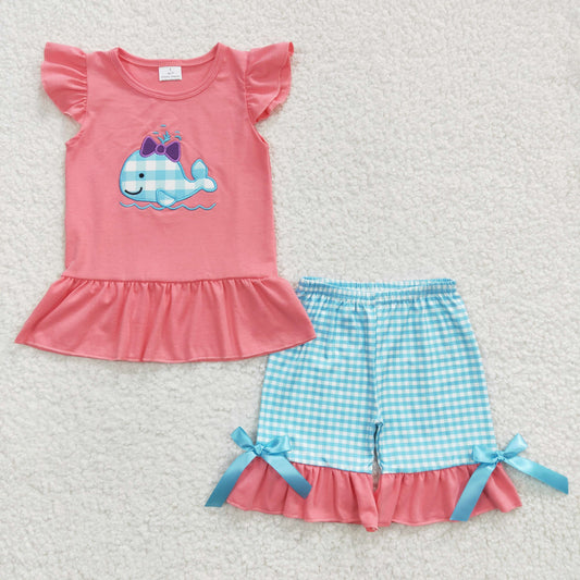 baby girls short sleeve whale outfit, GSSO0150