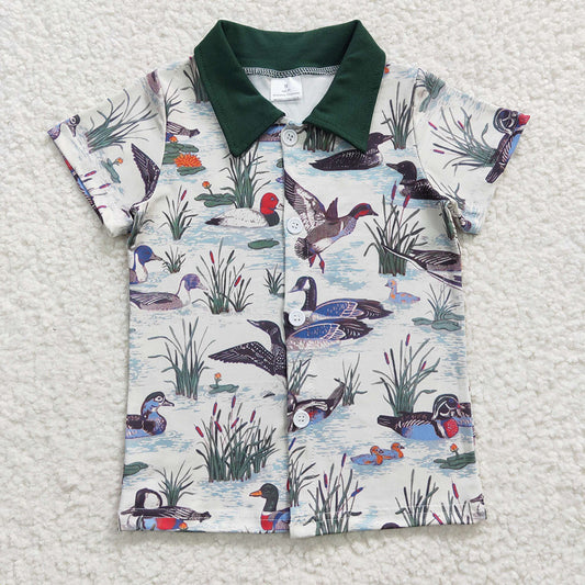 boy short sleeve duck print button up shirt, BT0159