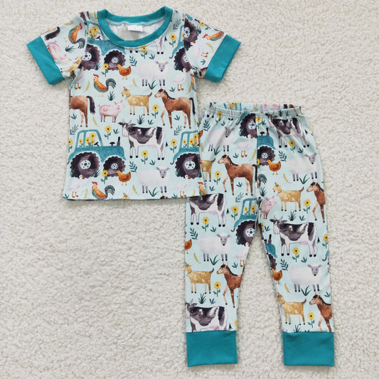 boy short sleeve horse chicken farm outfit