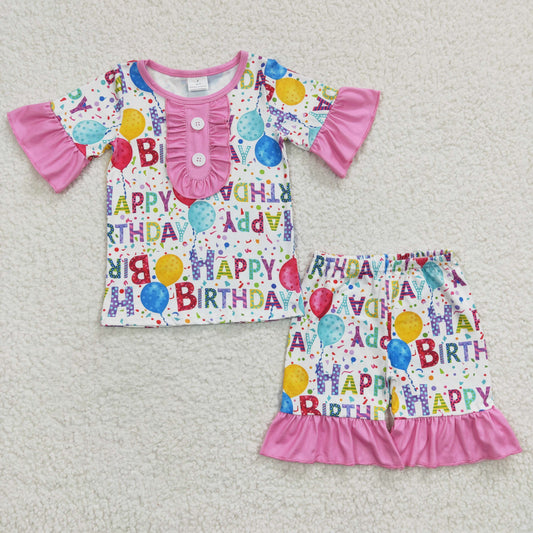 Girls Happy Birthday  summer short outfit ,GSSO0198